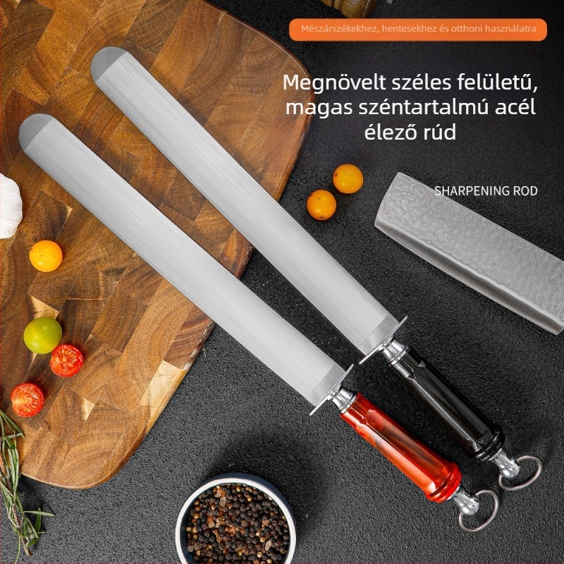 Magas széntartalmú acélból készült késélező rúd, henteseknek, széles és sík, ultrafinom szemcse