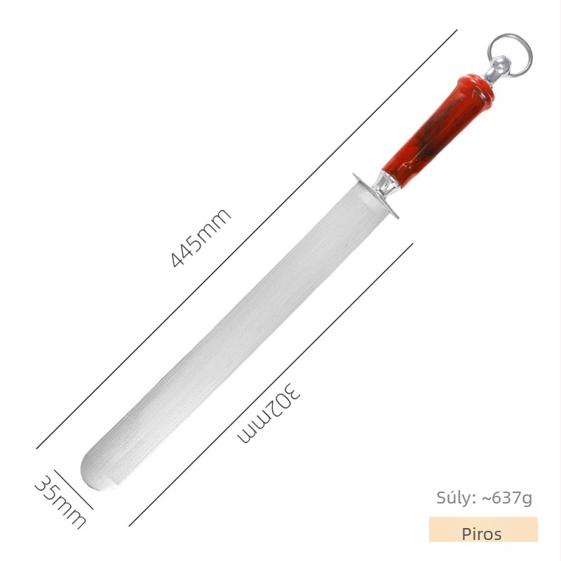 Magas széntartalmú acélból készült késélező rúd, henteseknek, széles és sík, ultrafinom szemcse