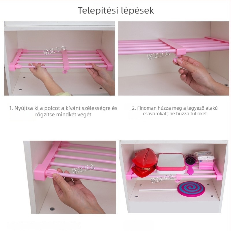 Ruhásszekrény elválasztó, szögmentes, állítható, teleszkópos polcokkal