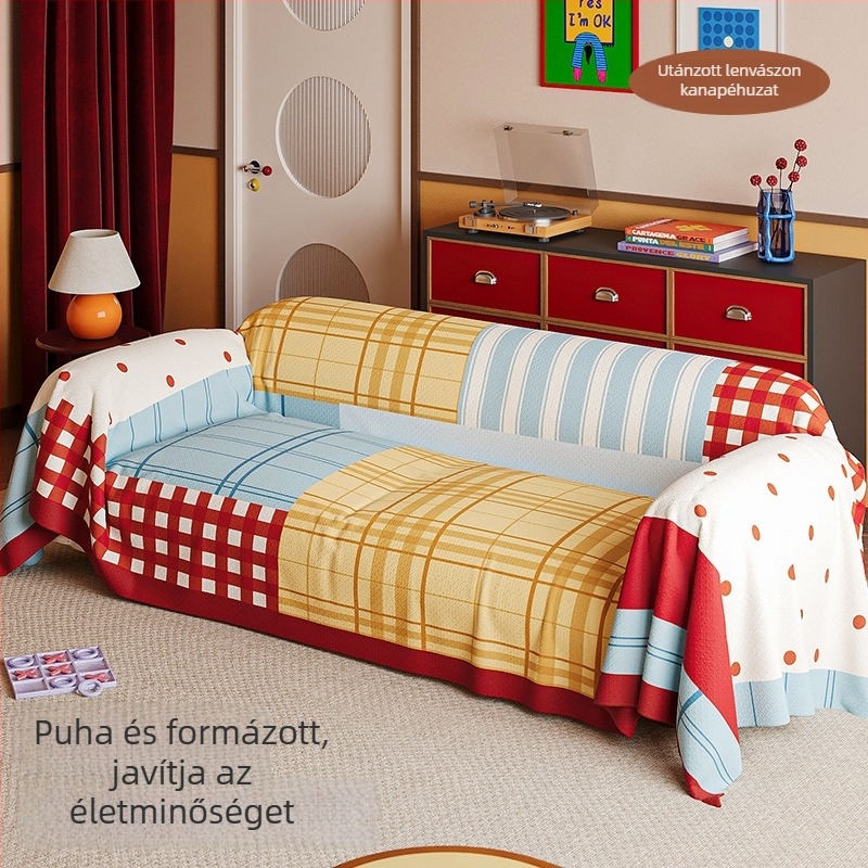 Retro patchwork kanapéhuzat, egy darabos kivitel, minden évszakra, teljes lefedettség