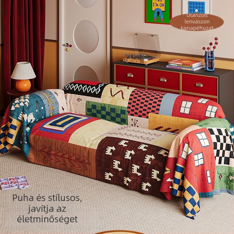 Retro patchwork kanapéhuzat, egy darabos kivitel, minden évszakra, teljes lefedettség