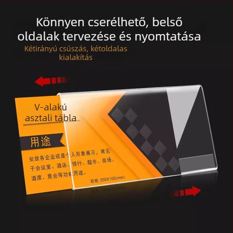 Akril névjegykártya-tartó, V-alakú háromszög alapú asztali kiállítás