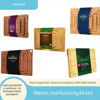Vastag bambusz vágódeszka leeresztőbarázdával zöldségek és gyümölcsök számára, konyhai használatra, sajttáblának