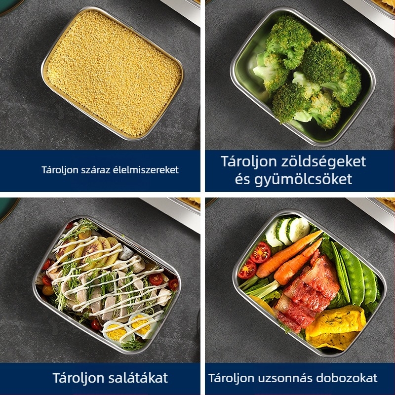 Egyedi 304-es rozsdamentes acél ebéddoboz, négyszögletes alakú, zárható, otthoni használatra, frissesség megőrzése, 1–2 L, 2,1–3 L vagy 5 L felett