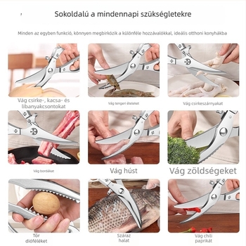 Konyhai olló, 4 mm, erős, csontvágáshoz csirke, kacsa és lúd esetében; éles és többfunkciós