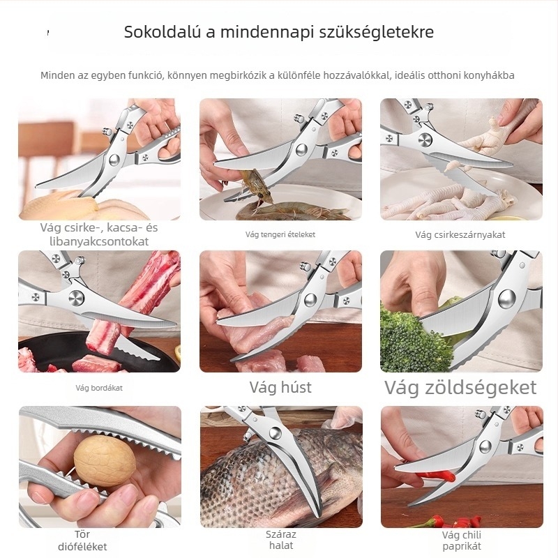 Konyhai olló, 4 mm, erős, csontvágáshoz csirke, kacsa és lúd esetében; éles és többfunkciós