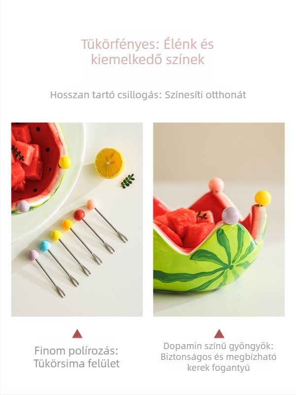 Dinnye motívumú rozsdamentes acél gyümölcsvilla-készlet — otthoni használatra, ideális a nappali asztalához, aranyos és kreatív.