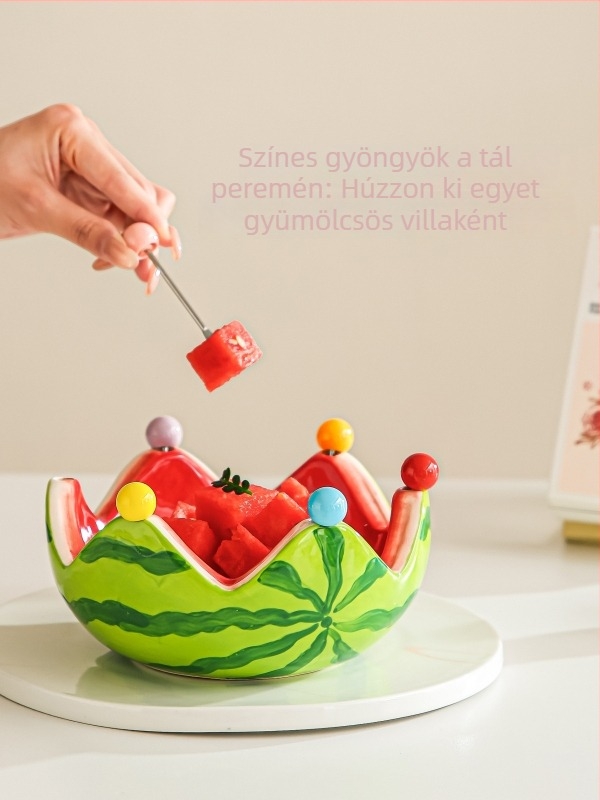 Dinnye motívumú rozsdamentes acél gyümölcsvilla-készlet — otthoni használatra, ideális a nappali asztalához, aranyos és kreatív.