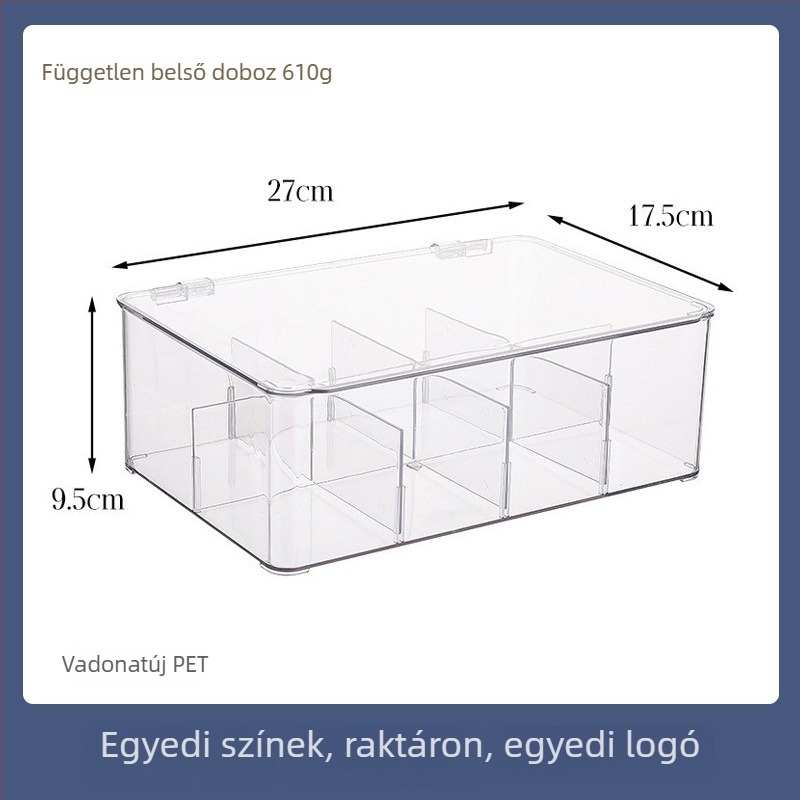 Átlátszó asztali tároló teafilterek és kávé számára fedéllel, porvédett, rekeszekkel
