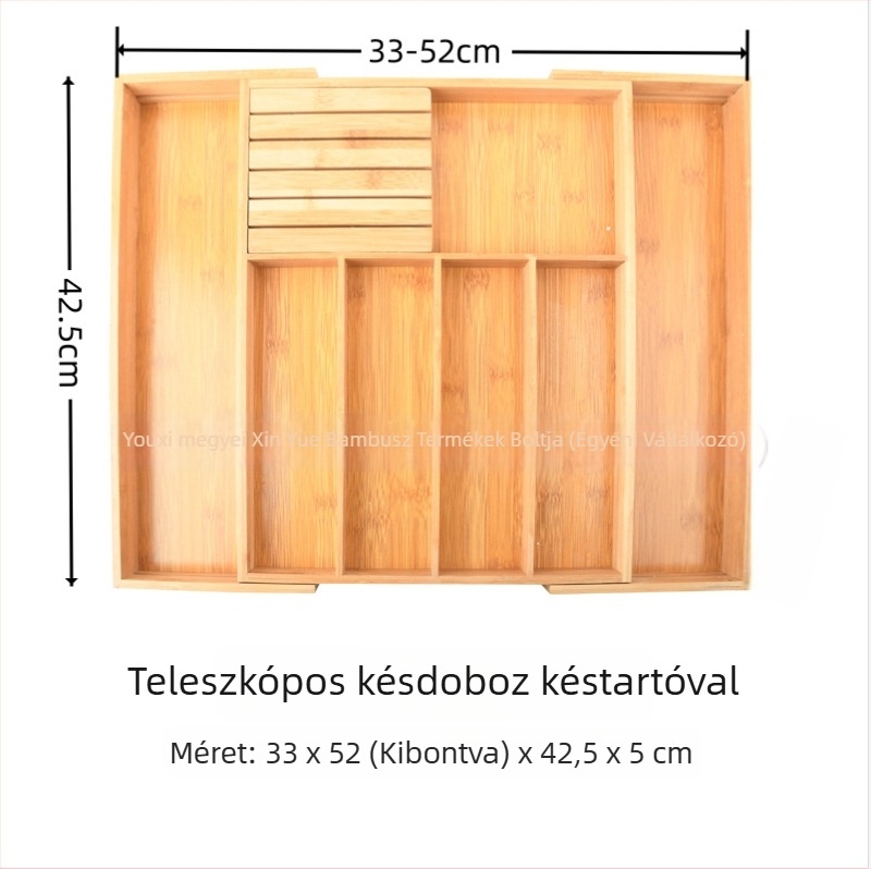 Bambusz konyhai fiók rendező teleszkópos elválasztóval evőeszközök számára
