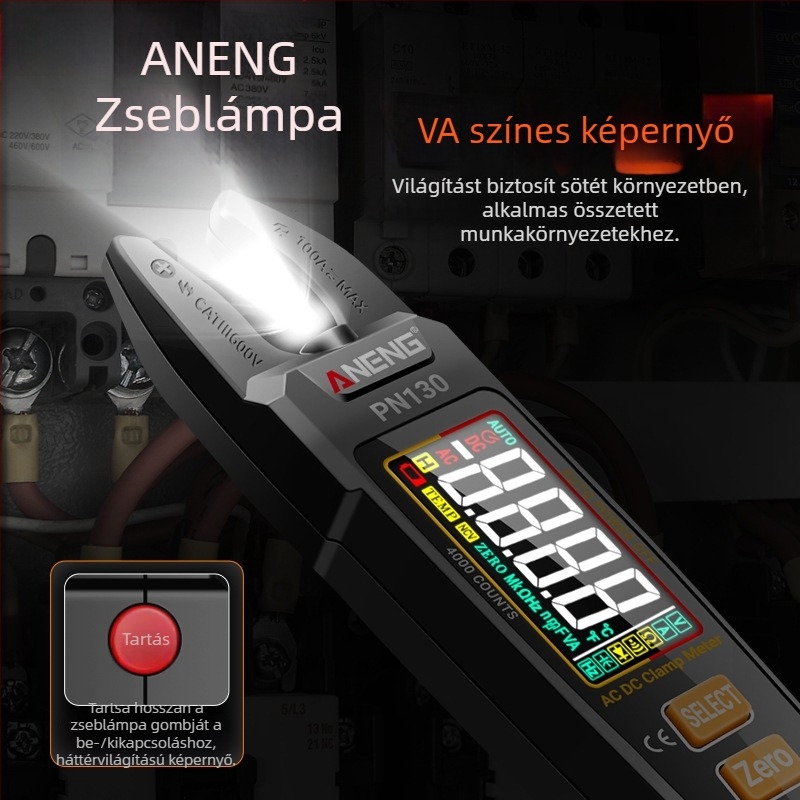 Digitális U-alakú klipszmérő intelligens azonosítással és színes kijelzővel, többfunkciós, magas pontosságú AC/DC klipszmérő, Li-ion akkumulátor közvetlen töltéssel