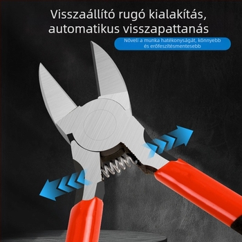 Rézdrótvágó fogó, pengéje magas széntartalmú acélból, rugóval