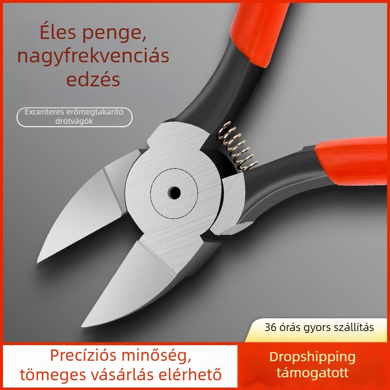 Rézdrótvágó fogó, pengéje magas széntartalmú acélból, rugóval