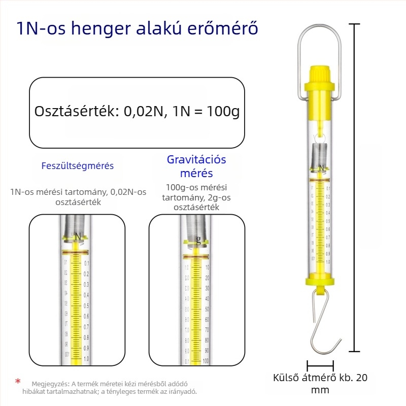 Hengeres dinamométer 1–30 N, Newton rugóskála oktatáshoz