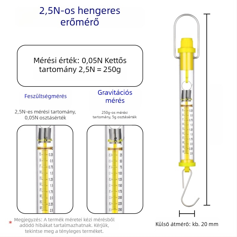 Hengeres dinamométer 1–30 N, Newton rugóskála oktatáshoz