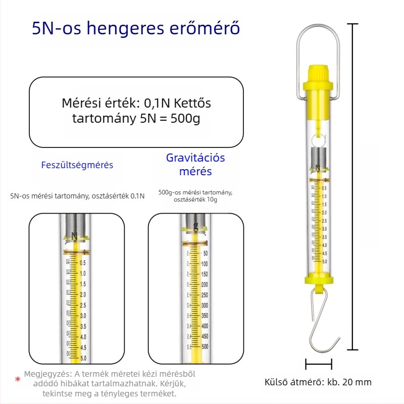 Hengeres dinamométer 1–30 N, Newton rugóskála oktatáshoz