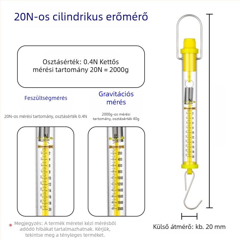 Hengeres dinamométer 1–30 N, Newton rugóskála oktatáshoz
