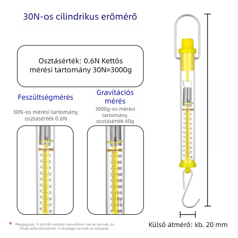 Hengeres dinamométer 1–30 N, Newton rugóskála oktatáshoz