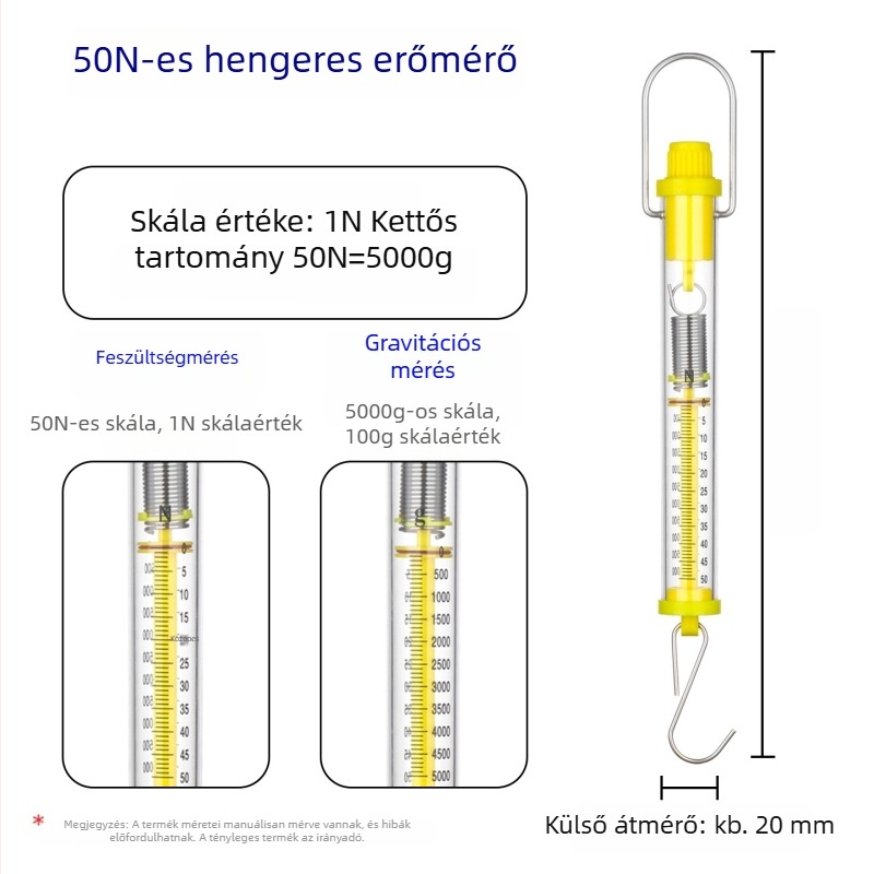 Hengeres dinamométer 1–30 N, Newton rugóskála oktatáshoz