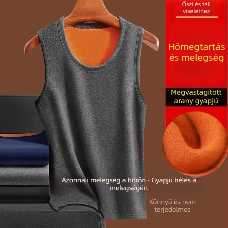 Férfi ujjatlan termo felső fleece bélésével, vastagított arany bársonnyal, meleg, karcsúsított fazon