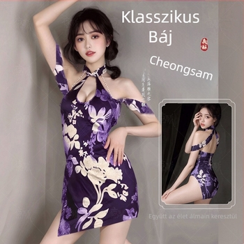 Klasszikus cheongsam szett lila fehérneművel – szexi klub ruházat