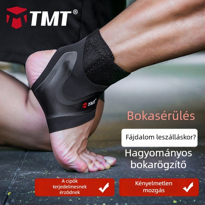 TMT kompressziós bokaortézis kosárlabdára, futballra, túrázásra és futásra, boltozat-támogatással és csúszásmentes felülettel; viselhető a cipő felett