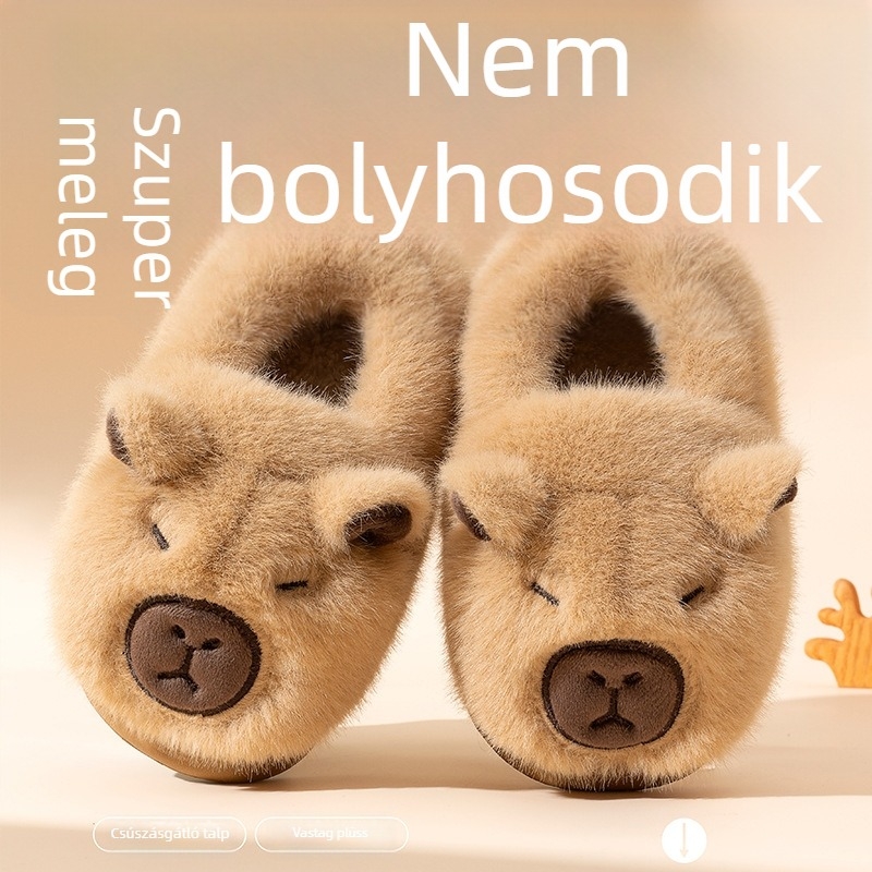 2024 Gyerekek pamut papucs, téli beltéri, velúr bélés, vastag puha talppal, uniszex