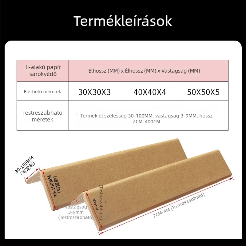 L alakú papírsarkvédő, 30×40×50, keretekhez és üvegbútorokhoz