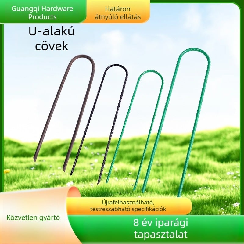 Galvanizált U-alakú menetes szeg, ferde csúccsal, kertek és tájépítéshez, geotextília és mulcs rögzítésére, nagy méret