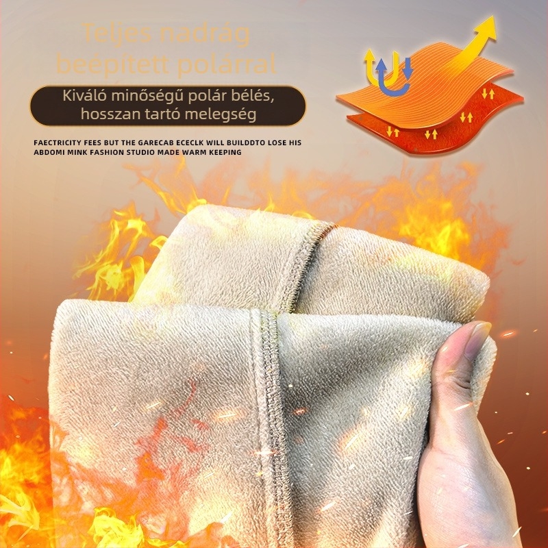 Maple House férfi denim nadrág fleece-szel bélelt, vastag, karcsú szabású, egyenes szárú, magas derék, elasztikus