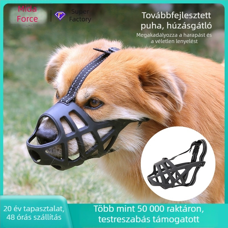 Új, puha, légáteresztő kutyaszájkosár kétirányú rögzítéssel, harapás elleni védelem, nem befolyásolja az evést és ivást
