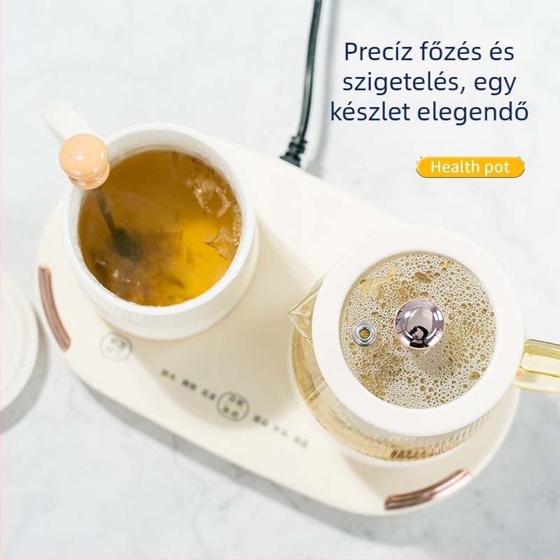 Egészség teáskanna integrált főző- és infúziós funkcióval, 600 ml üvegtest, érintéses vezérlés, ajándékdoboz