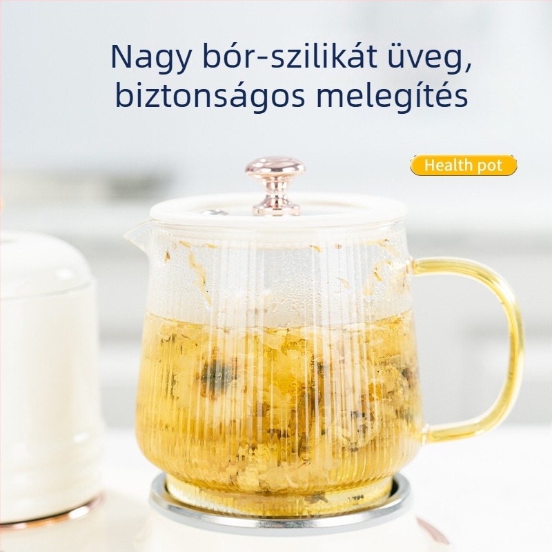 Egészség teáskanna integrált főző- és infúziós funkcióval, 600 ml üvegtest, érintéses vezérlés, ajándékdoboz