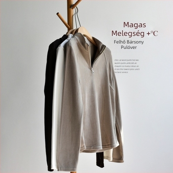 Női vastag fleece pulóver fél magas gallérral, bolyhos belsővel, hosszú ujjú