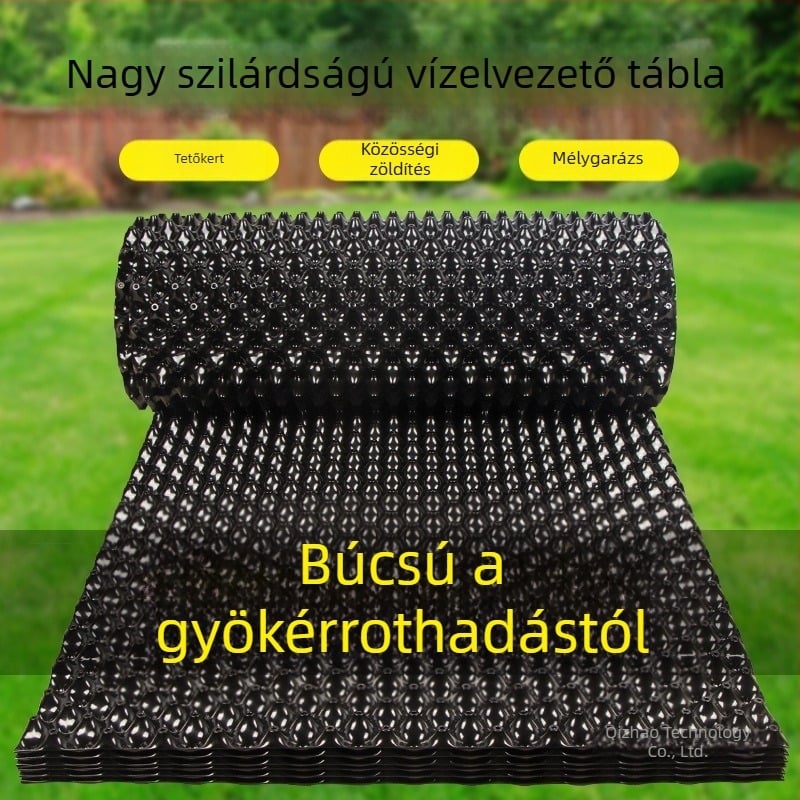 Tetőkertekhez készült drénlemez zöldségek termesztéséhez, tetőzöldítéshez víztároló és szűrőlemez, gyökérgátló, kétoldalas gyökérzáró lemez