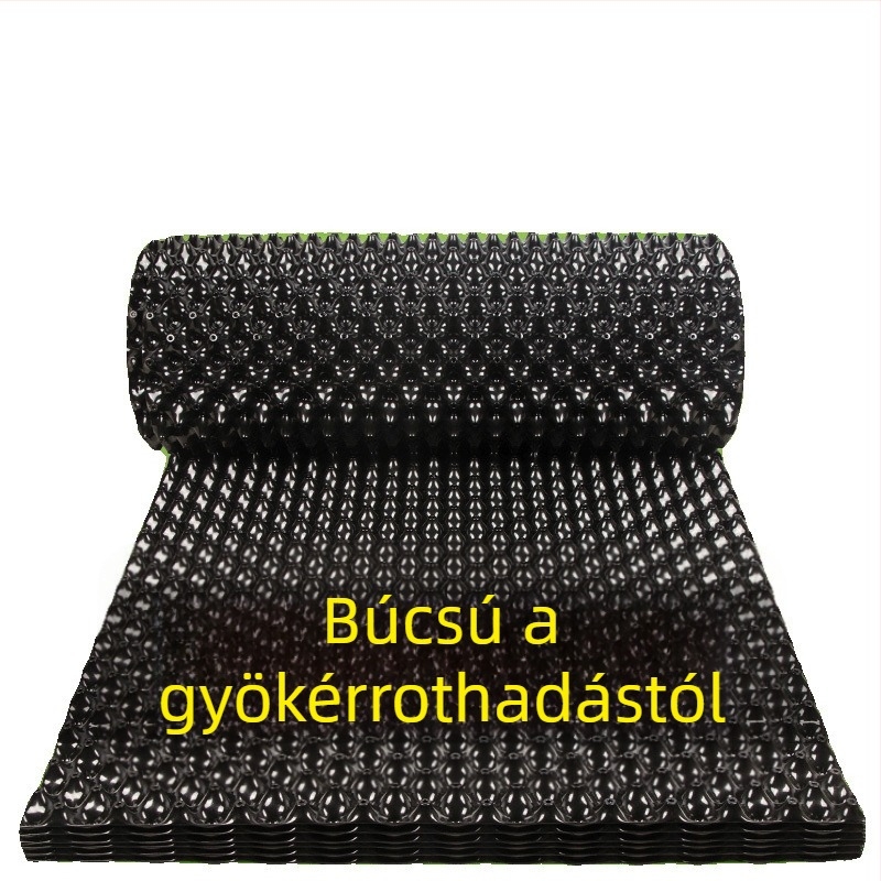 Tetőkertekhez készült drénlemez zöldségek termesztéséhez, tetőzöldítéshez víztároló és szűrőlemez, gyökérgátló, kétoldalas gyökérzáró lemez