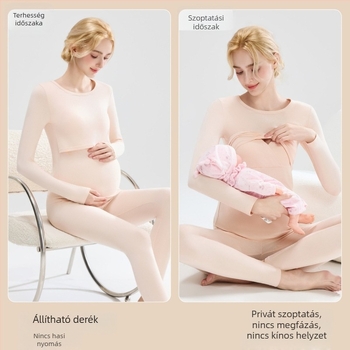 Kismama őszi melegítő készlet: pamut felső és nadrág, melltartóval, terhességhez és szoptatáshoz