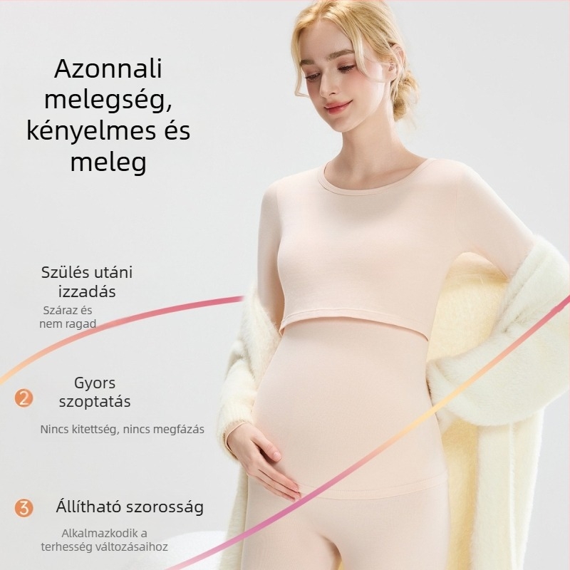 Kismama őszi melegítő készlet: pamut felső és nadrág, melltartóval, terhességhez és szoptatáshoz