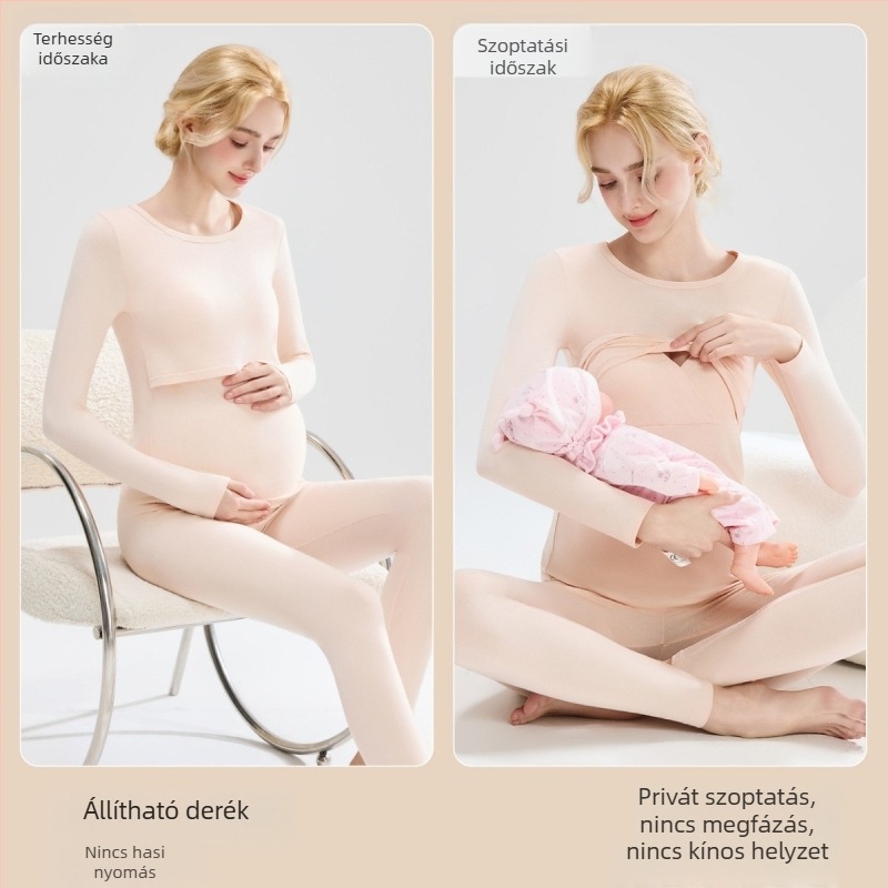 Kismama őszi melegítő készlet: pamut felső és nadrág, melltartóval, terhességhez és szoptatáshoz