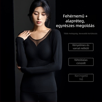 Grafénnel fűtött női termikus alsóruha, bolyhos béléses és vastag, Modell 8856, beépített melltartó betétekkel, integrált alapréteg, hosszú ujjú