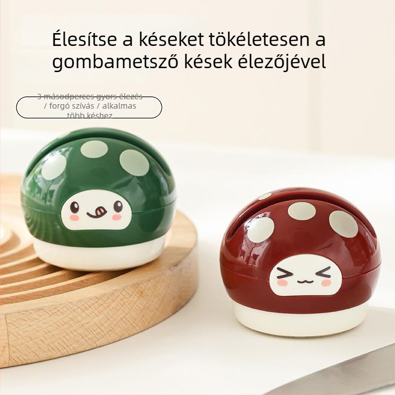 Patentesített gomba alakú késélező, falra szerelhető kialakítás otthoni konyhához, vastag wolfrám acél vákuumos csészével, testre szabható