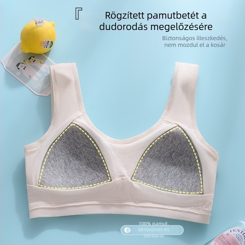 Pamut melltartó lányoknak 12–16 éveseknek, teljes kosár, merevítők nélkül, rögzített vállpántok