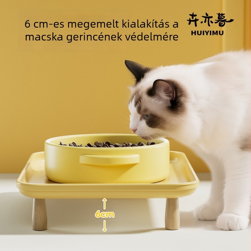 Macska emelt kerámia etető- és itatótál szett, emelt tartóval, szivárgásmentes