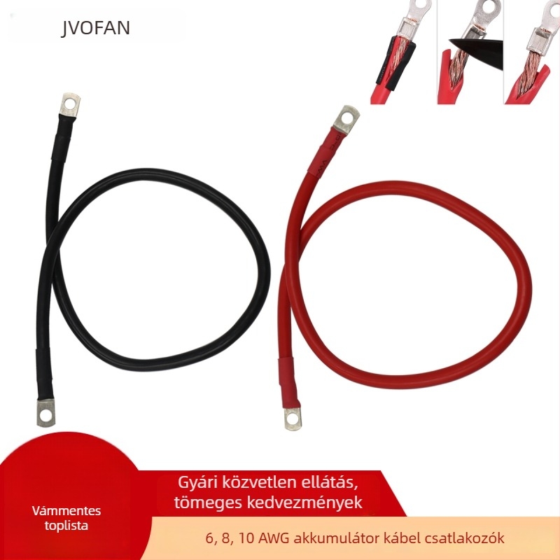 Autóakkumulátor piros és fekete indítózsinórok, réz, 50 cm, 10/8/6 AWG