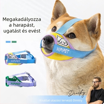 Kutyaszájvédő cső, lélegző Teslin anyag, kontrasztos cartoon dizájn, kis testű kutyáknak, megakadályozza az evést, harapást és ugatást