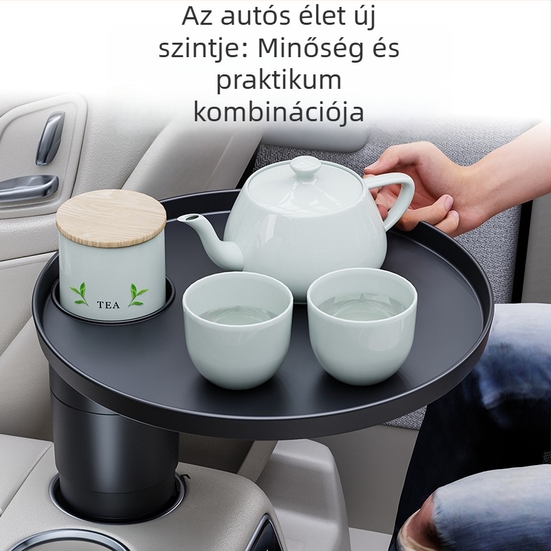 Tesla és más járművekhez készült kis kör alakú autóasztal pohártartóval