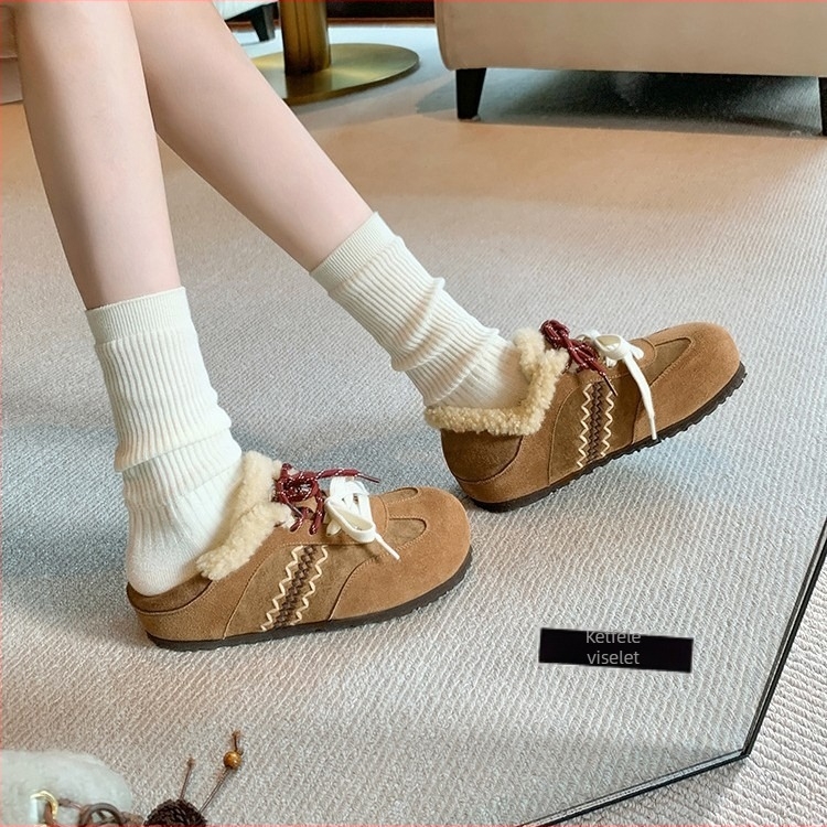Gesztenyebarna loafer cipők rejtett magasságnövelővel, puha szőrös bélés, női retró Birkenstock-stílusú edzőcipők, pamut cipők