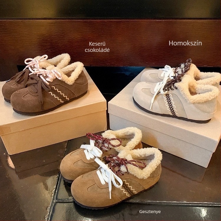 Gesztenyebarna loafer cipők rejtett magasságnövelővel, puha szőrös bélés, női retró Birkenstock-stílusú edzőcipők, pamut cipők