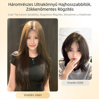 Ultra vékony, háromdarabos hajrész a volumennöveléshez, bolyhos, láthatatlan, természetes hatású hosszú egyenes hajhoz