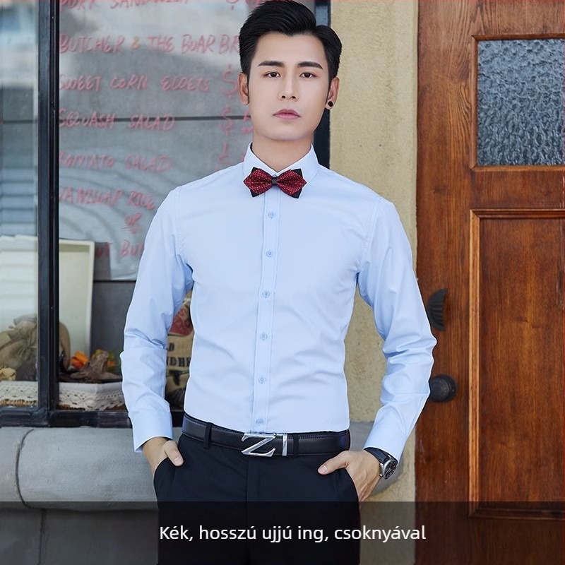 Férfi hosszú ujjú slim szabású ing, Koreai stílusú, egyszínű, kardigán-stílusú nyitott elejű felső tavasz–őszre